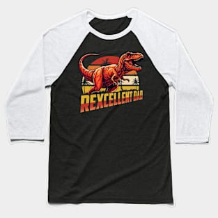 Rexcellent Dad Fathers Day Retro Dinosaur T-Rex Papa Grandpa Baseball T-Shirt